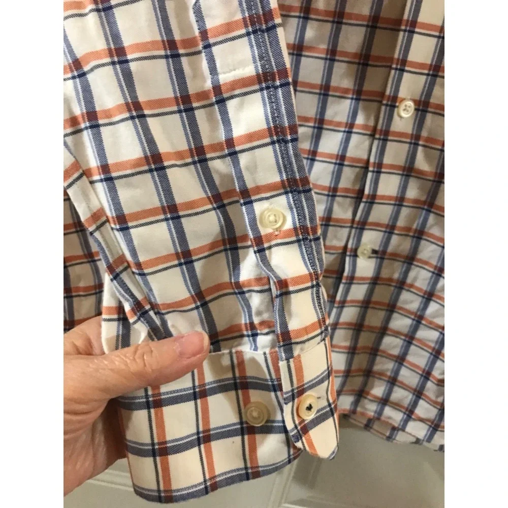 Banana Republic Size Large ClassicFit White Plaid Long Sleeve Button Down‎ Shirt